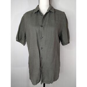 Theory Green Button Up Linen Short Sleeve Casual Top Women's Small